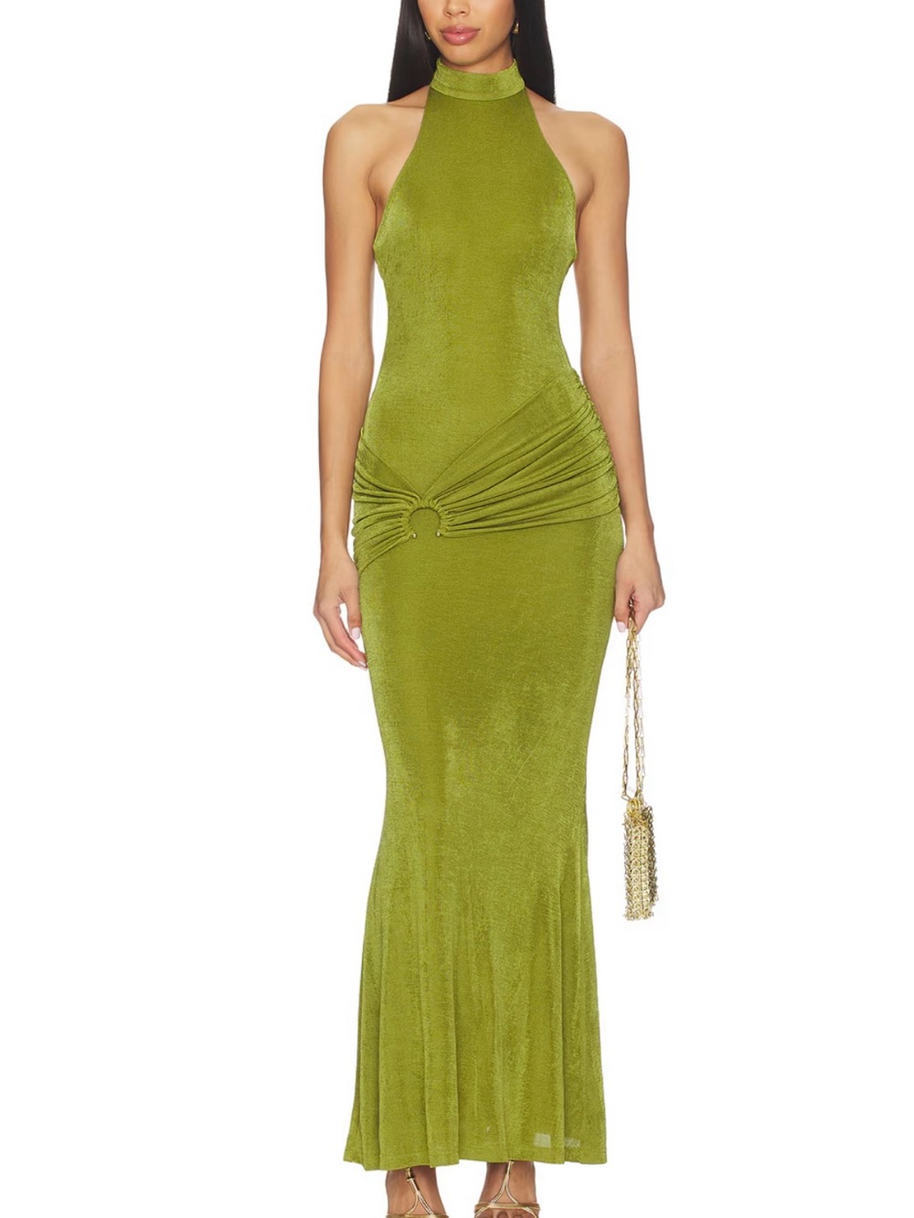Green Halter Maxi Dress with Side Ring Detail